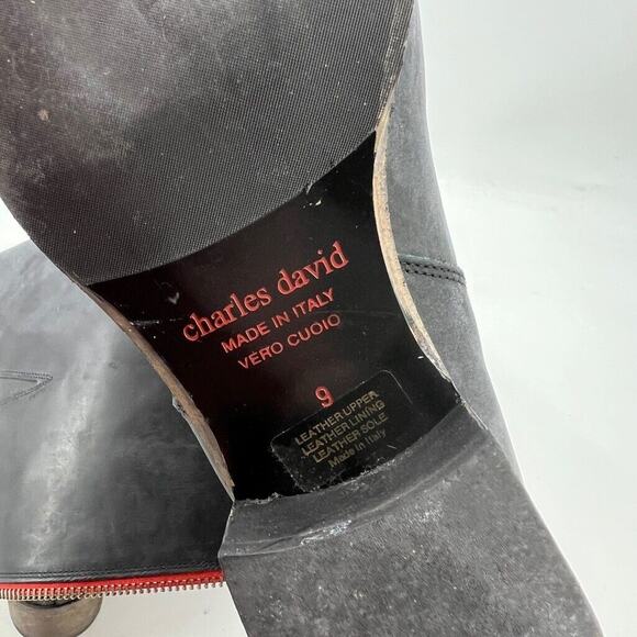 Charles David Womens 9 Boots Matte Black Moto Riding Zip Back Made Italy - Picture 10 of 13